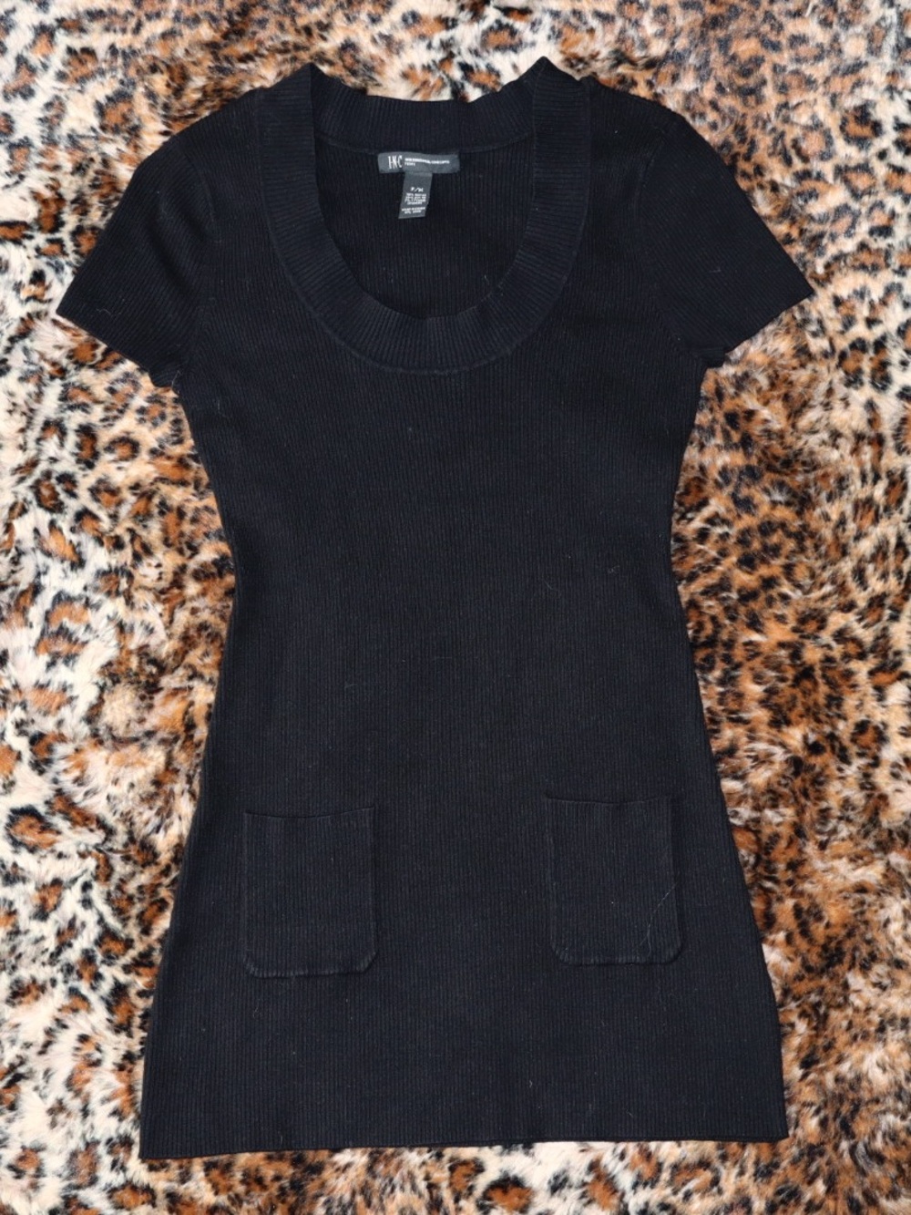 INC International Concepts Black Ribbed Knit Top